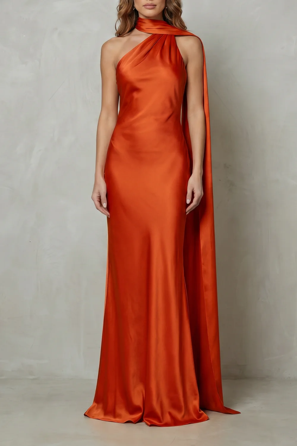 Orlianne – Draped neckline cascade – Satin mermaid gown - Image 9