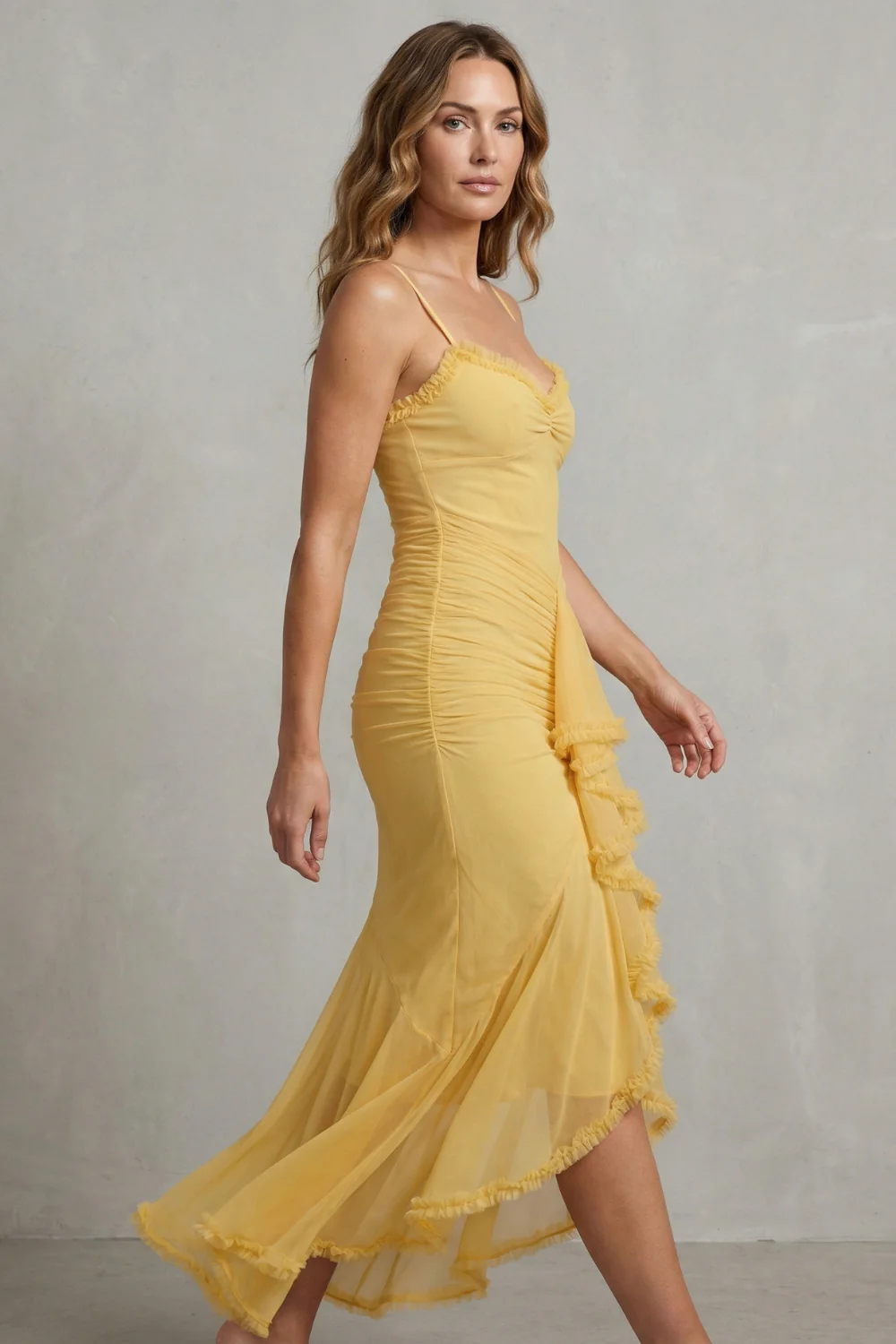 Phoebe – Feminine ruffle allure – Sleeveless high low maxi dress - Image 3
