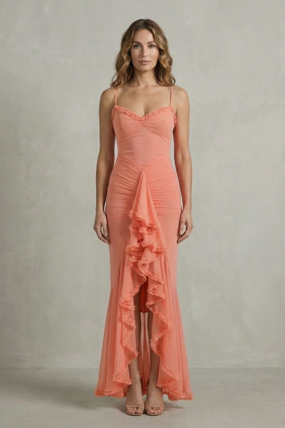 Phoebe – Feminine ruffle allure – Sleeveless high low maxi dress - Image 6