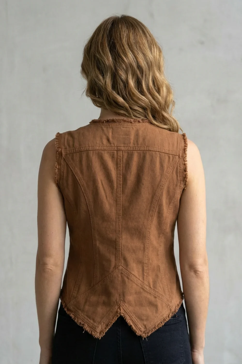 Ravelle – Distressed Button Denim Vest – Western-Inspired Statement Piece - Image 4
