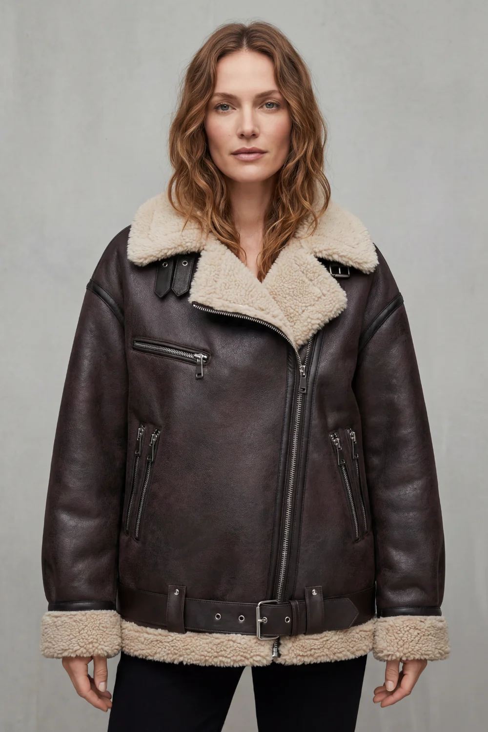Rouxvelle – Belted shearling trim – Aviator coat - Image 2
