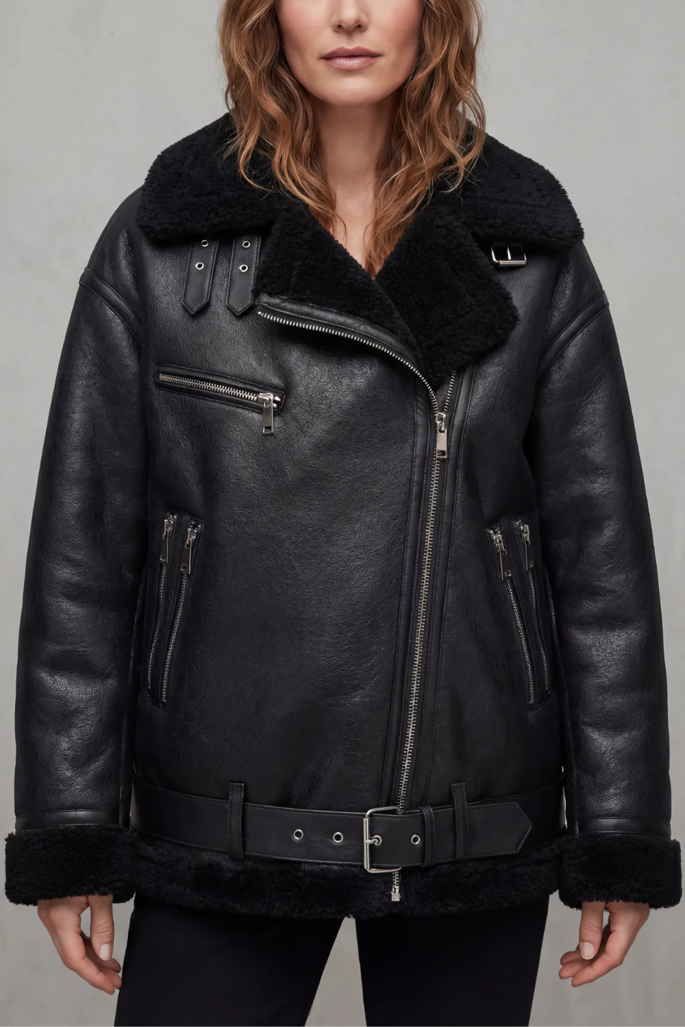 Rouxvelle – Belted shearling trim – Aviator coat - Image 5