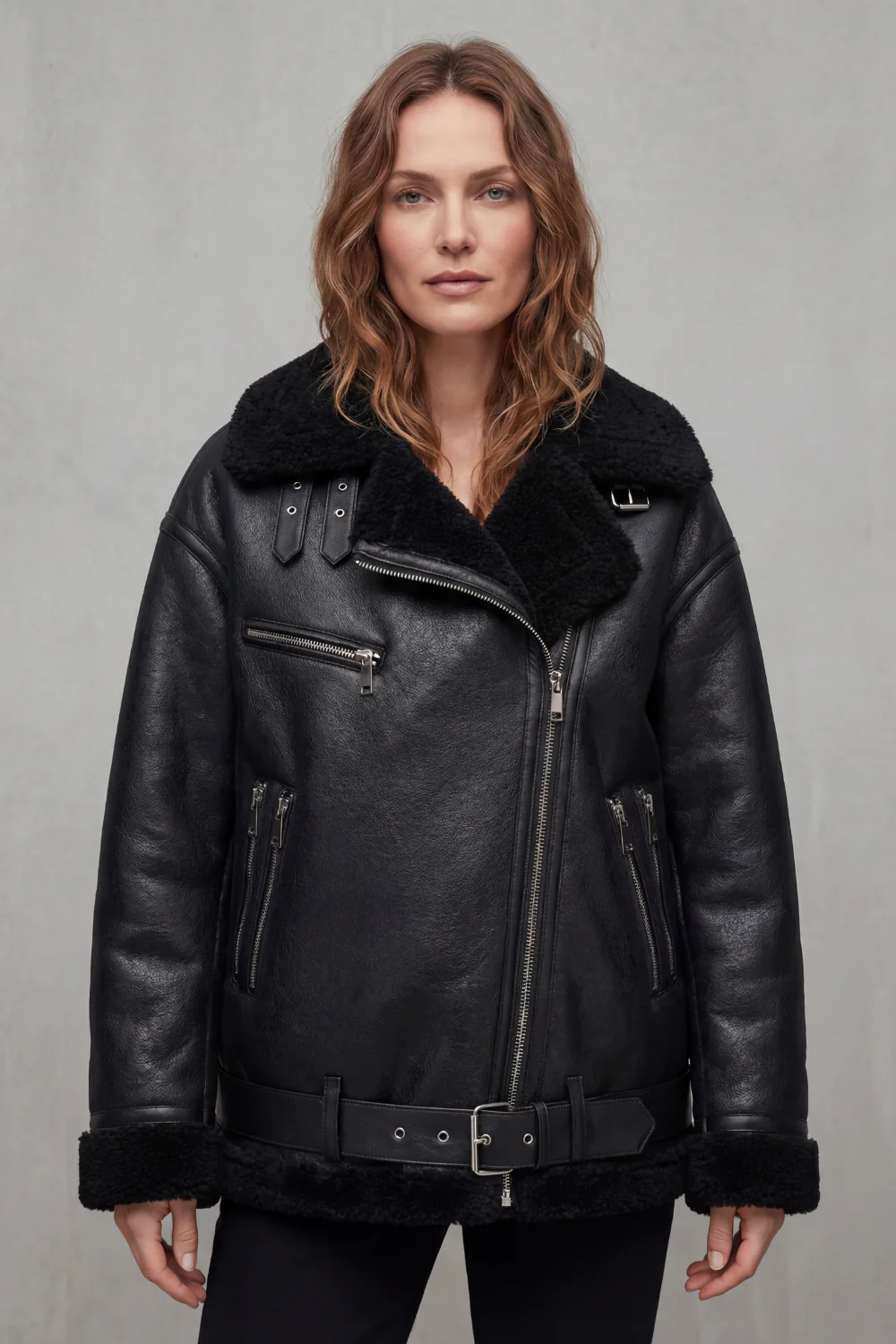 Rouxvelle – Belted shearling trim – Aviator coat - Image 6