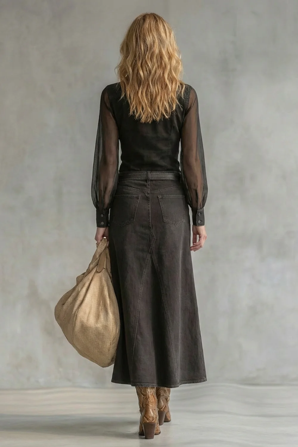 Savannah – Sheer Sleeve Denim Shirt Dress – Western-Chic Statement - Image 4
