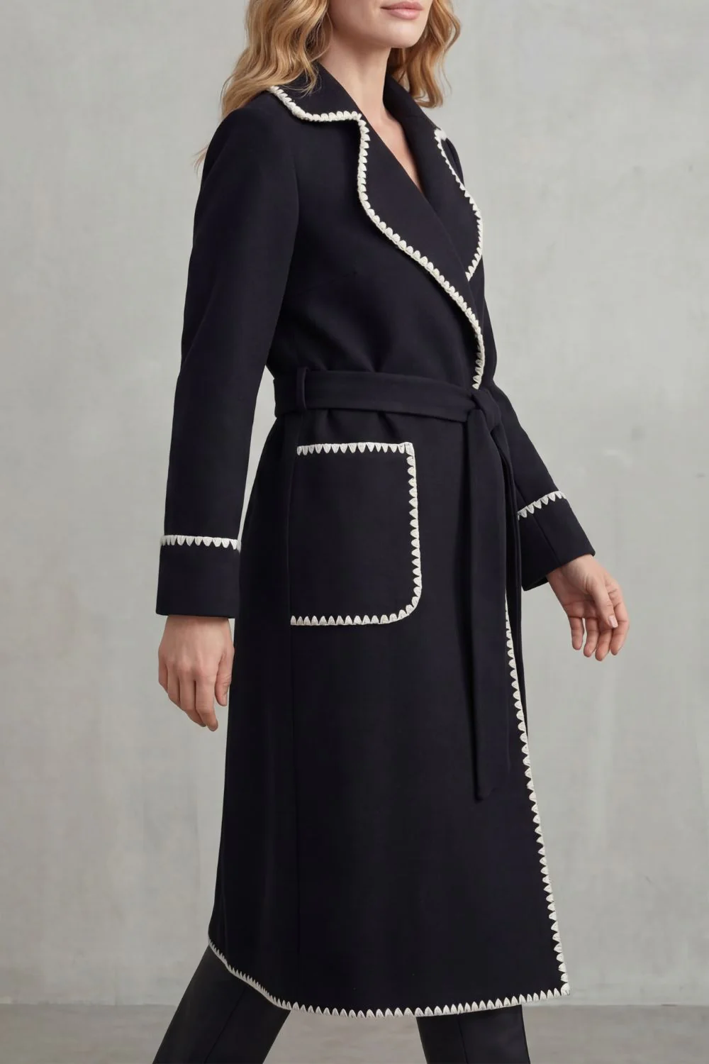 Serafelle – Contrast trim – Longline belted coat - Image 3