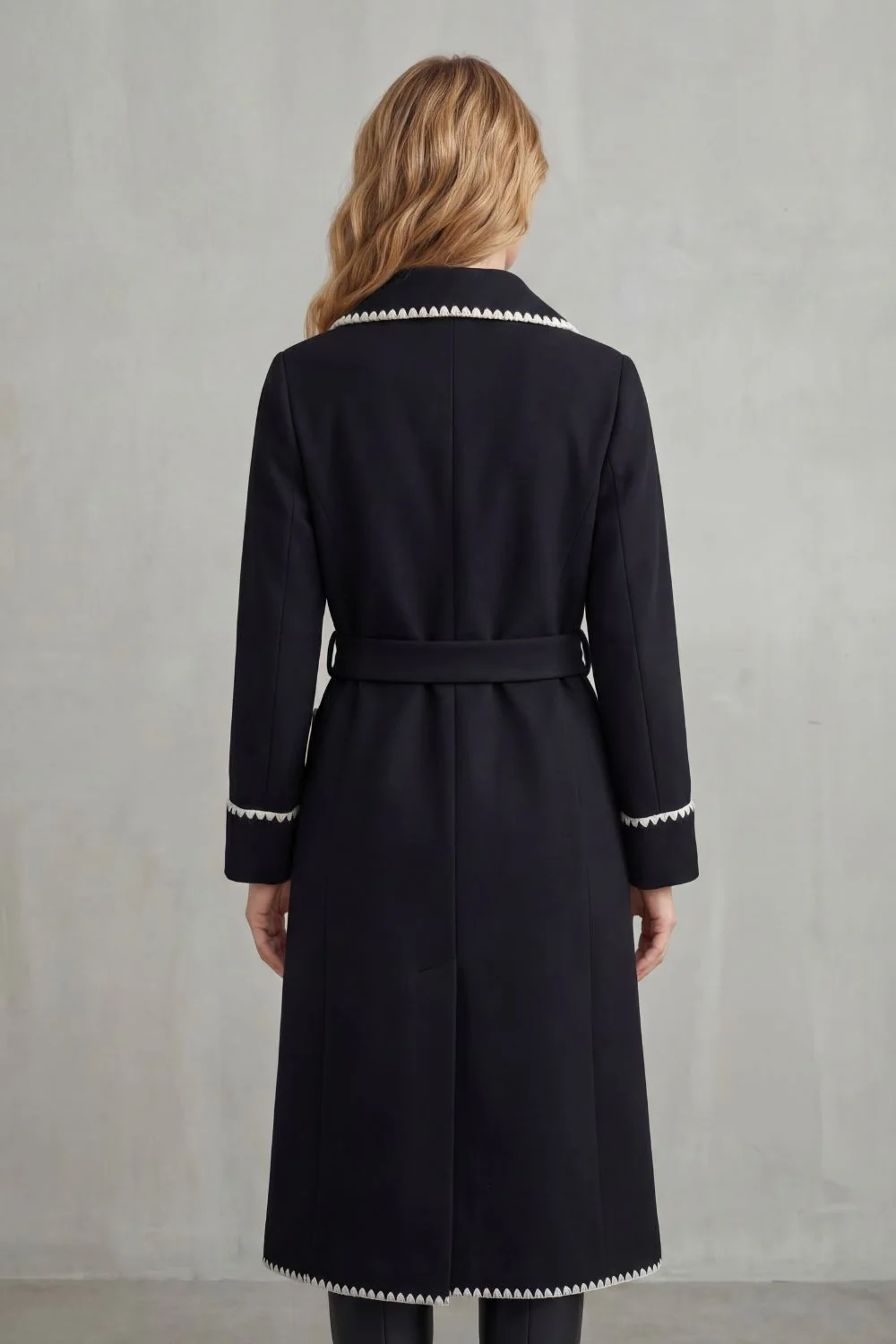 Serafelle – Contrast trim – Longline belted coat - Image 4