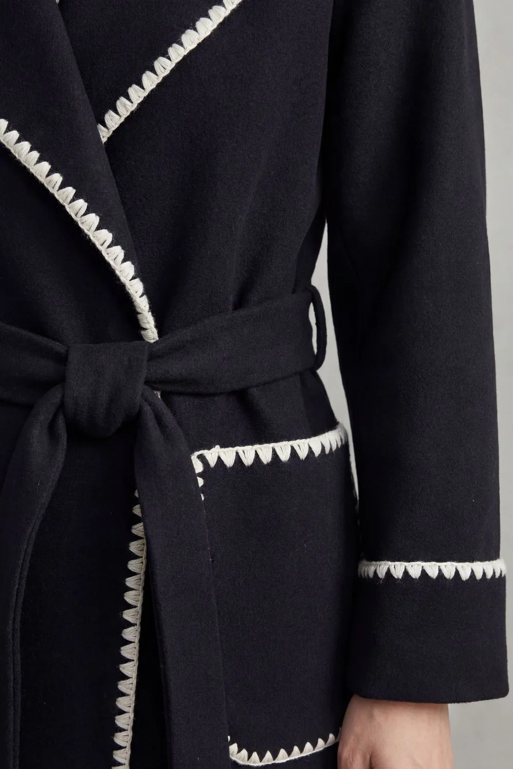 Serafelle – Contrast trim – Longline belted coat - Image 5