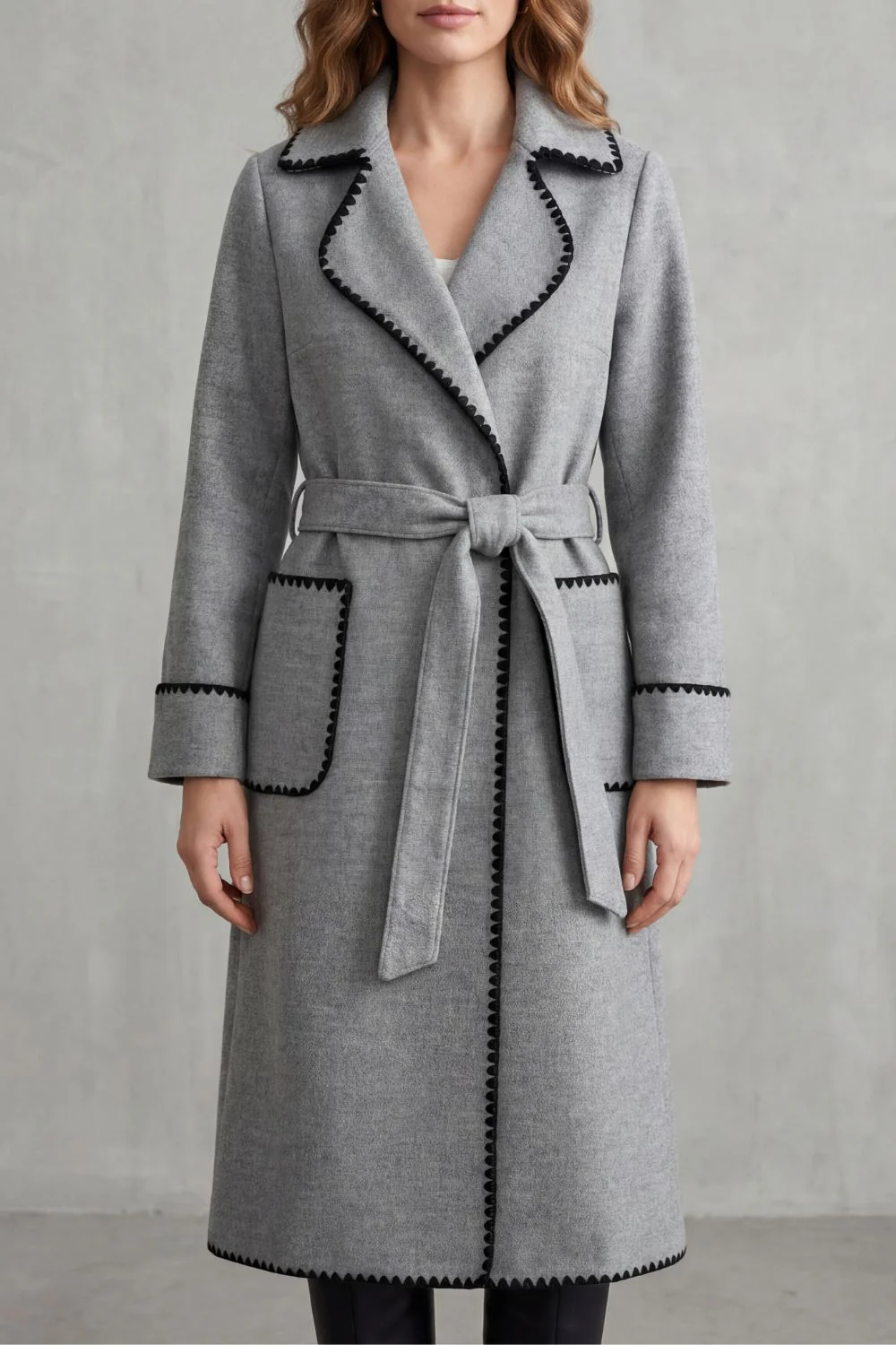 Serafelle – Contrast trim – Longline belted coat - Image 6