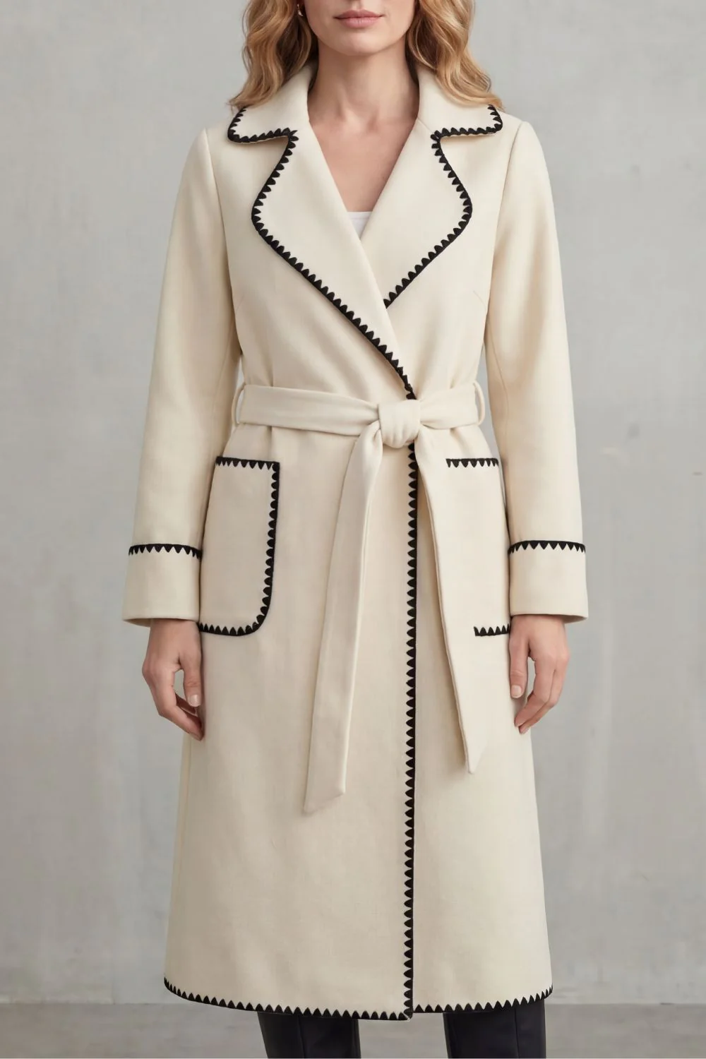 Serafelle – Contrast trim – Longline belted coat - Image 7