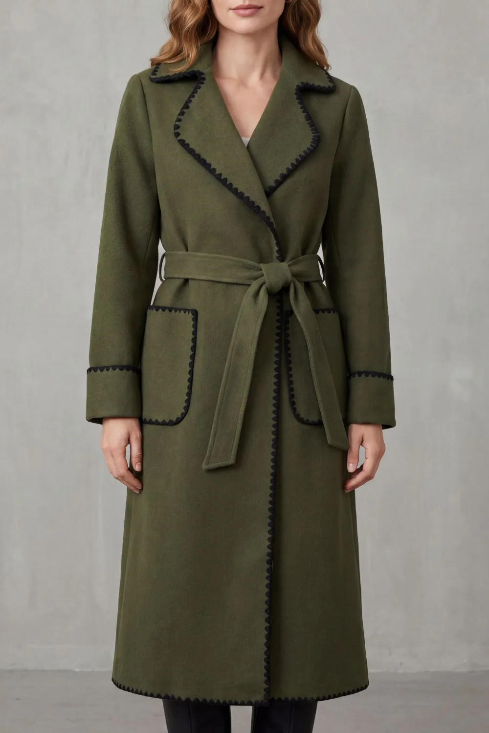 Serafelle – Contrast trim – Longline belted coat - Image 8