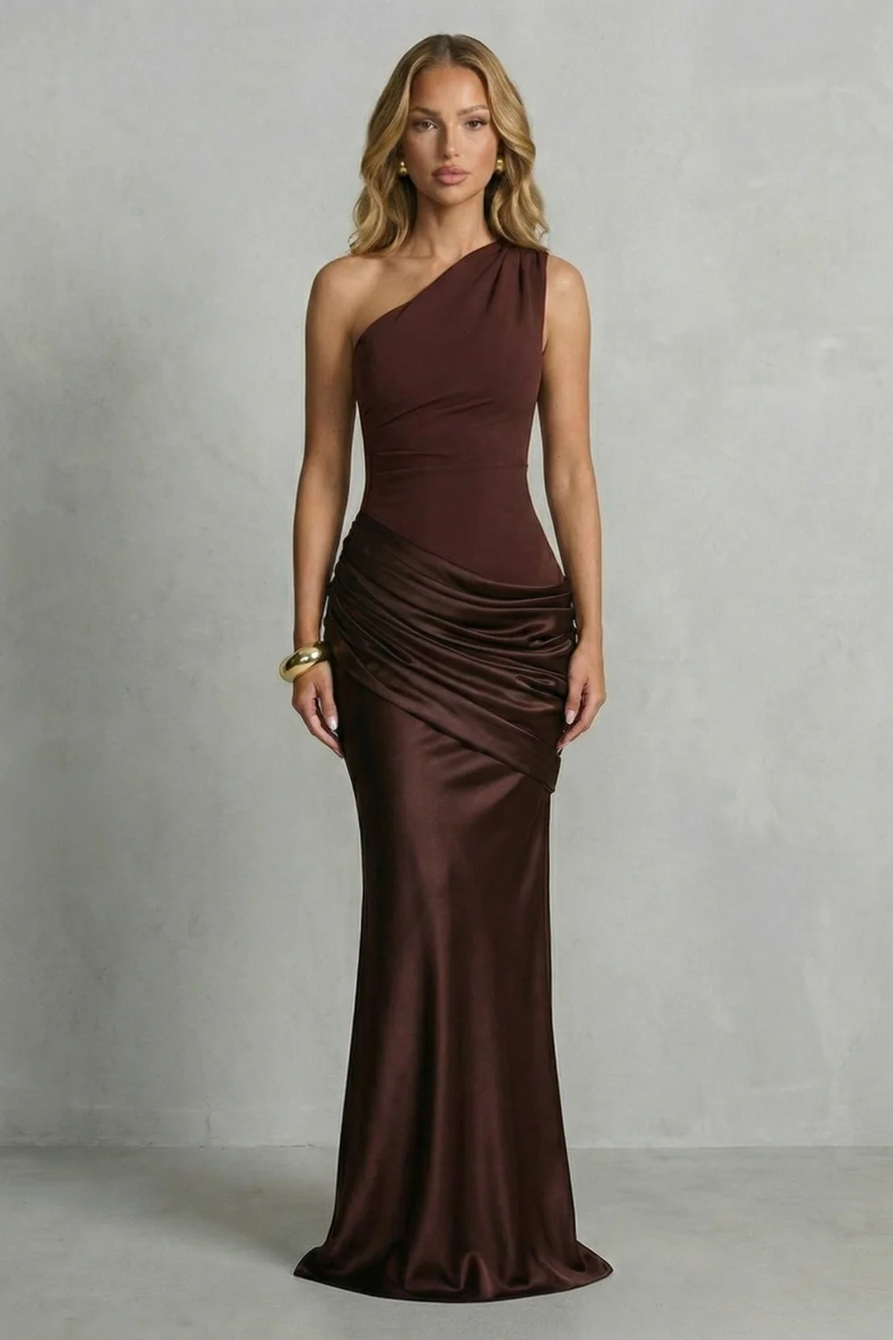 Seraphielle – Satin draped elegance – One shoulder maxi dress - Image 2