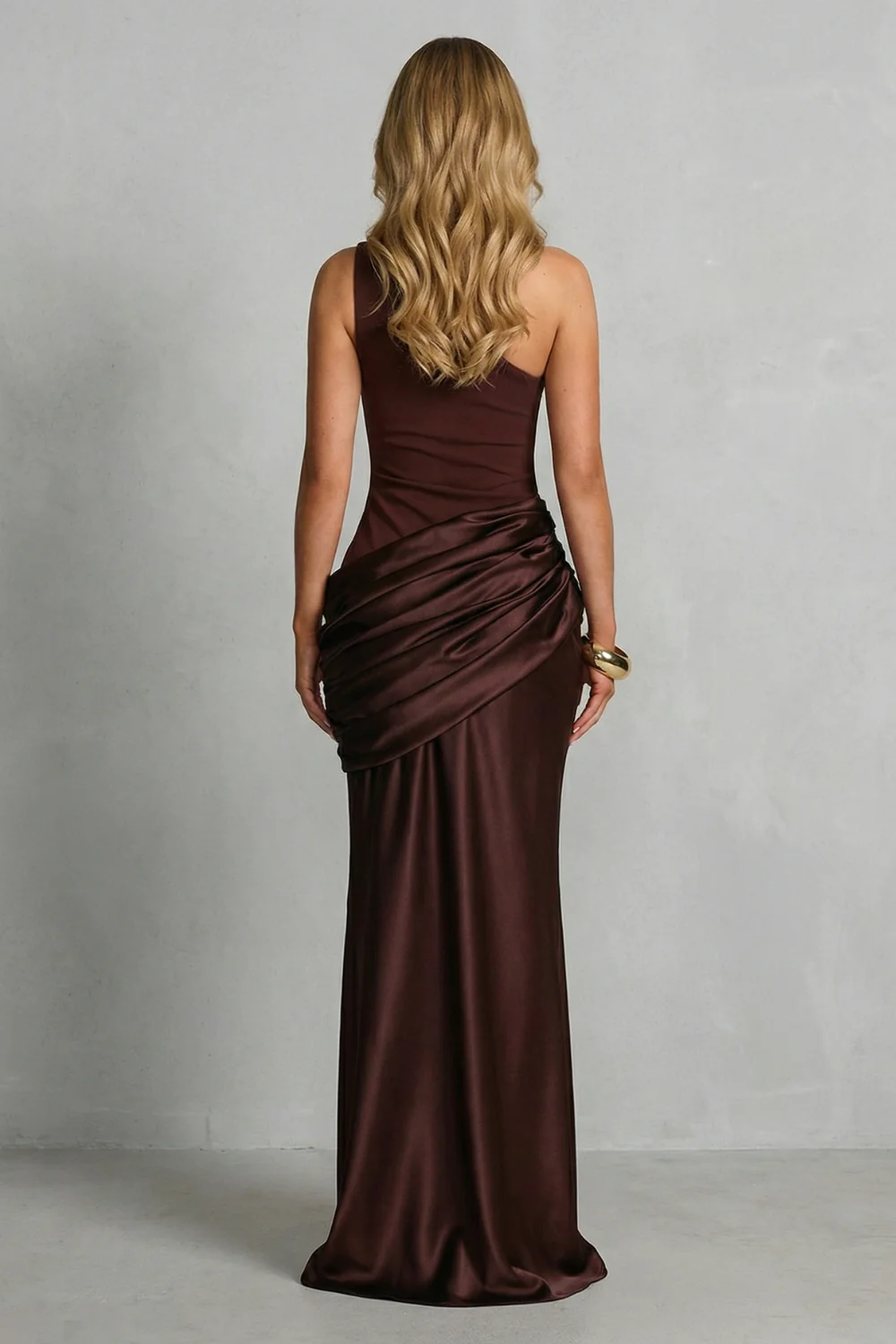 Seraphielle – Satin draped elegance – One shoulder maxi dress - Image 4