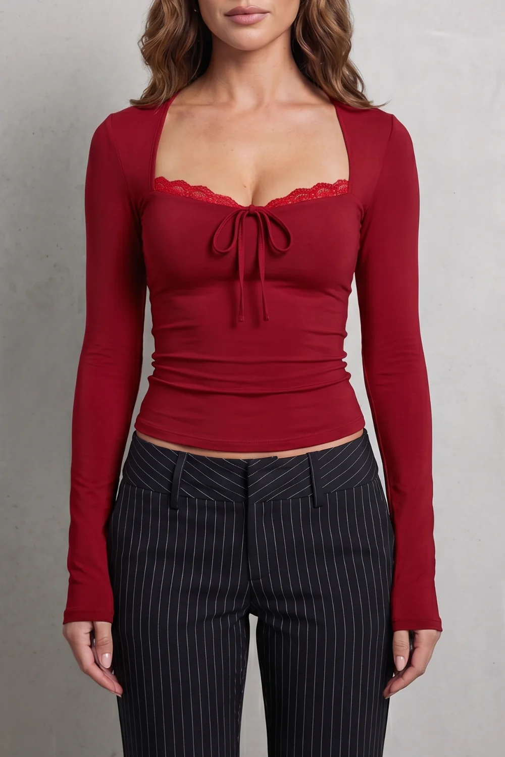 Serelune – Lace trim elegance – Fitted long sleeve top - Image 13