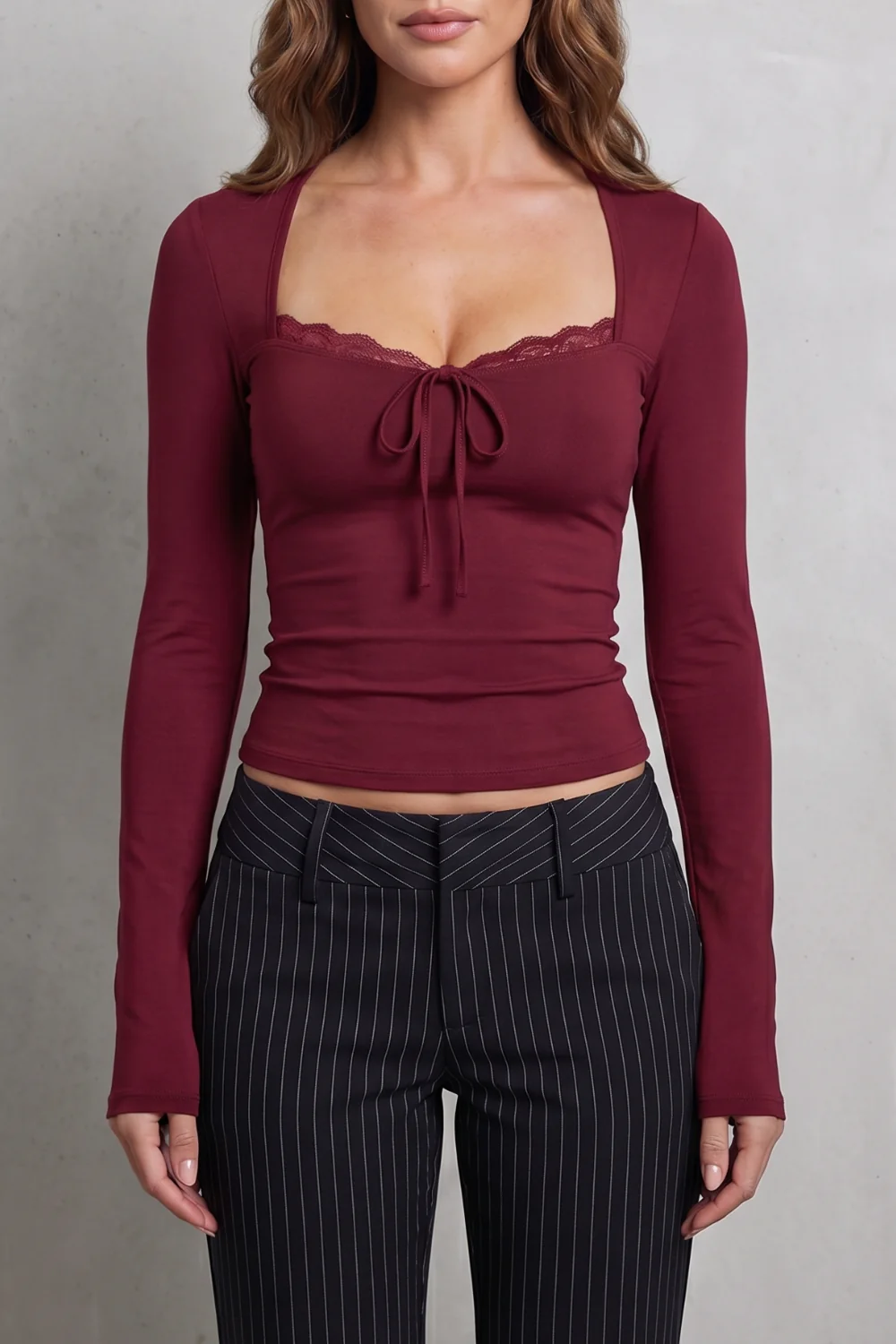 Serelune – Lace trim elegance – Fitted long sleeve top - Image 7