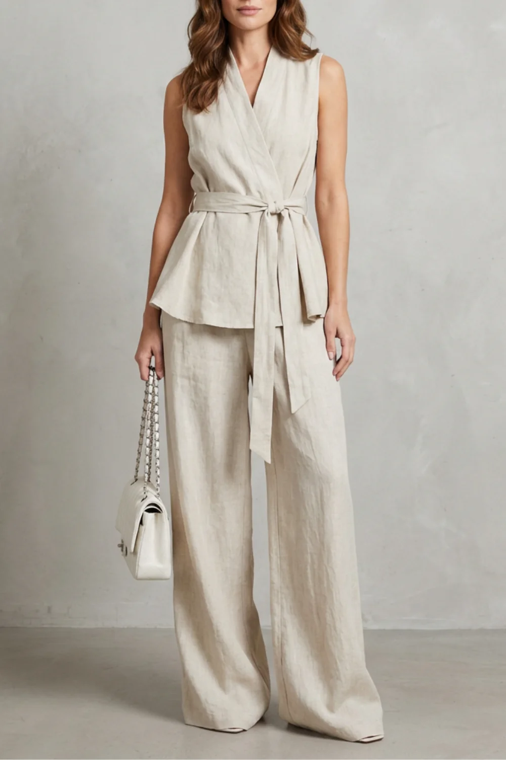 Serina – Sleeveless V-Neck Set – Summer Bow Tie Two-Piece