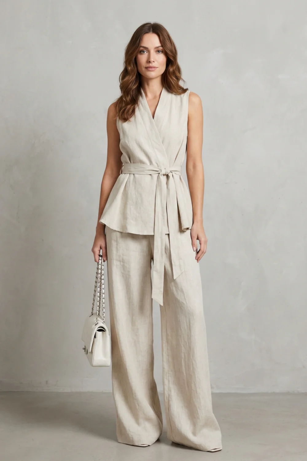 Serina – Sleeveless V-Neck Set – Summer Bow Tie Two-Piece - Image 2