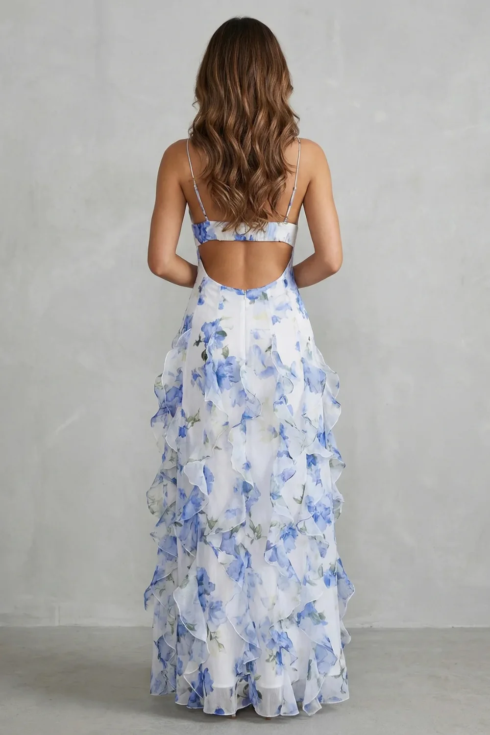 Sestina – Sheer floral cascade – Ruffled evening maxi dress - Image 3