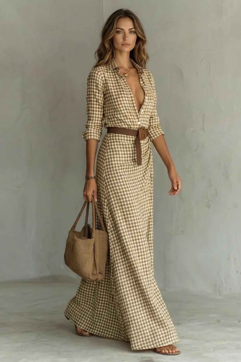 Sienna – Elegant Pleated Belted Dress – Autumn Solid Color Long Shirt Dress - Image 3