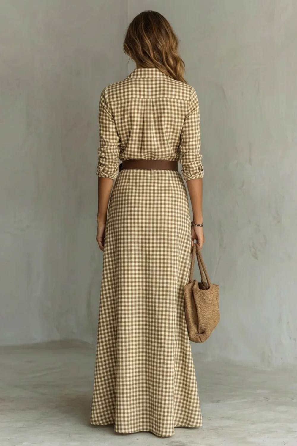 Sienna – Elegant Pleated Belted Dress – Autumn Solid Color Long Shirt Dress - Image 4