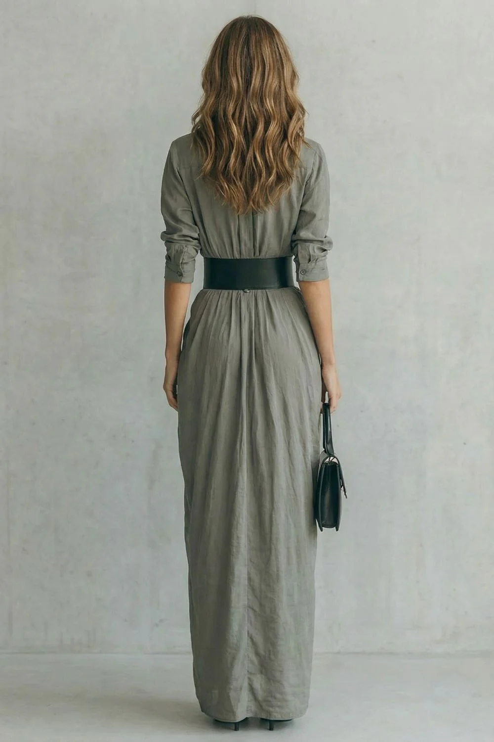 Solenzia – Pleated waist drama – Maxi shirt dress (includes belt) - Image 4