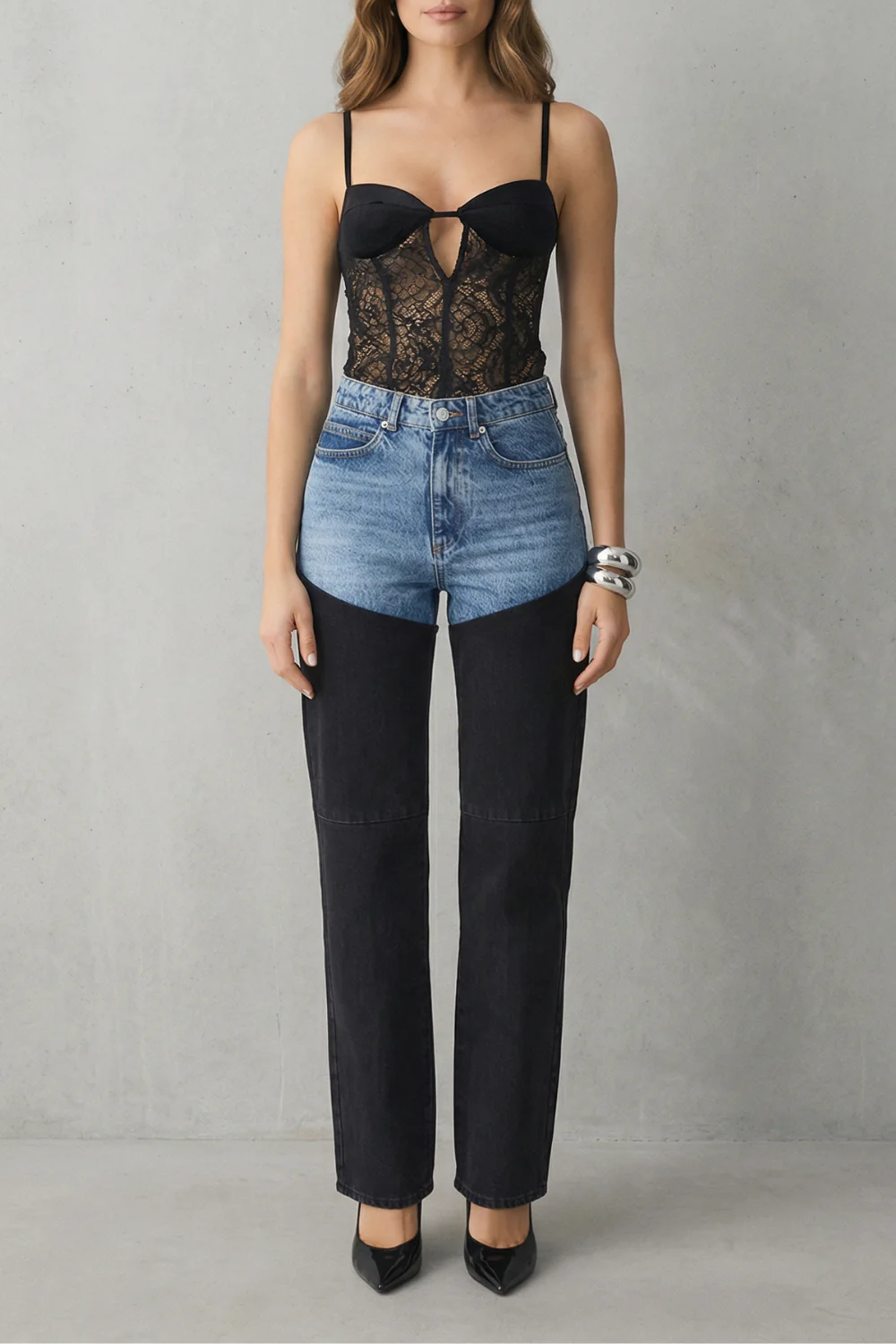 Valbrune – Two-tone illusion – High-rise straight jeans