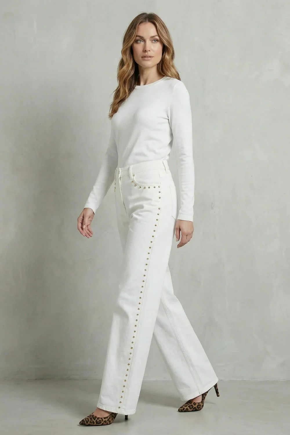 Valdenza – Gold stud trim – Straight leg jeans - Image 3