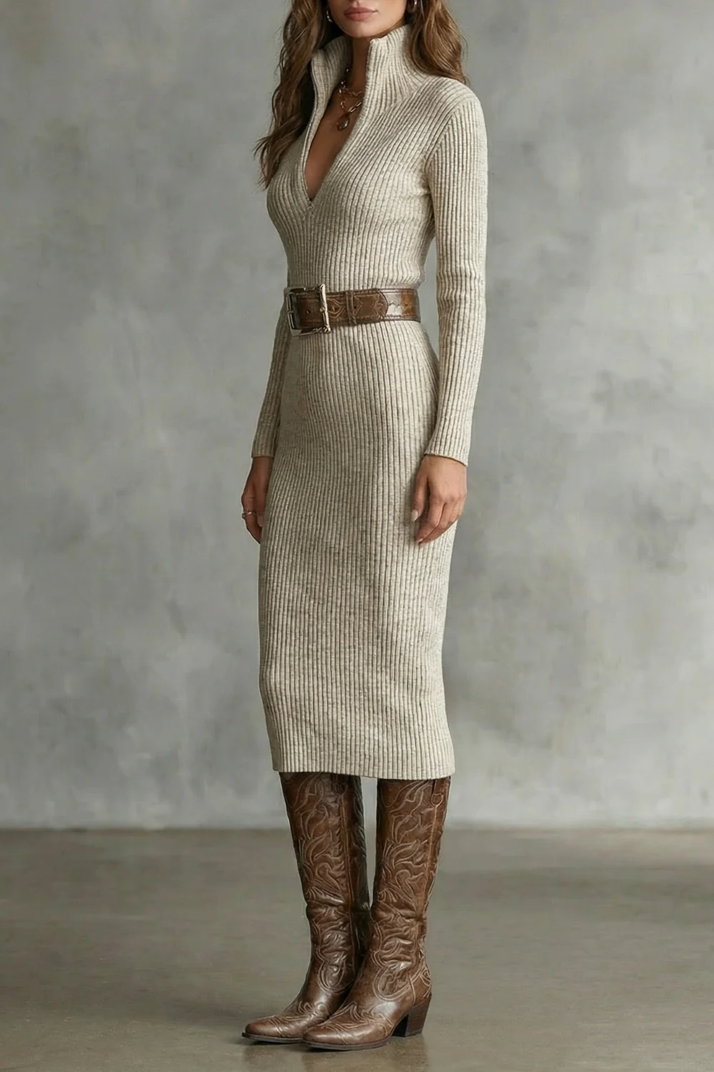 Valenoré – Sculpted elegance – Knit midi dress - Image 3