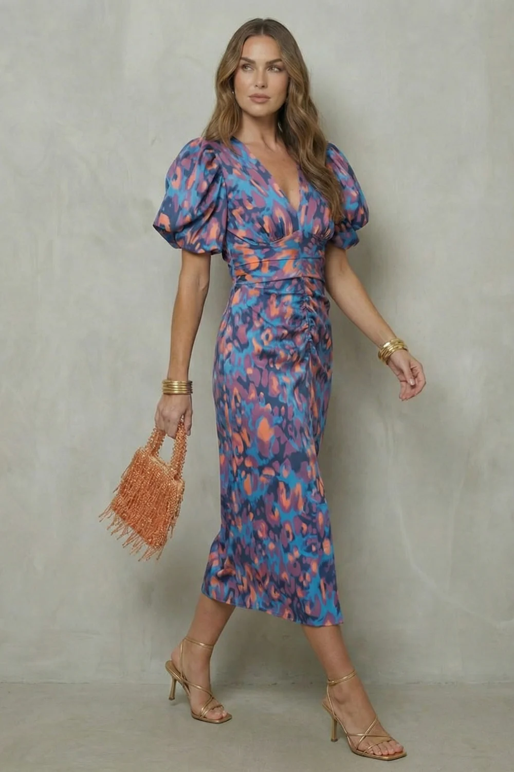 Valerissa – Bold abstract statement – Puff sleeve midi dress - Image 3