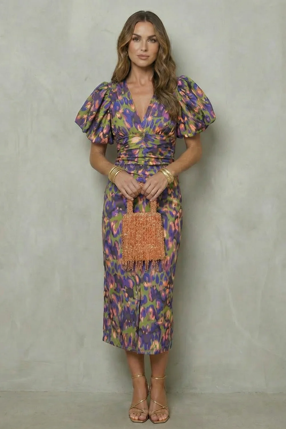 Valerissa – Bold abstract statement – Puff sleeve midi dress - Image 6