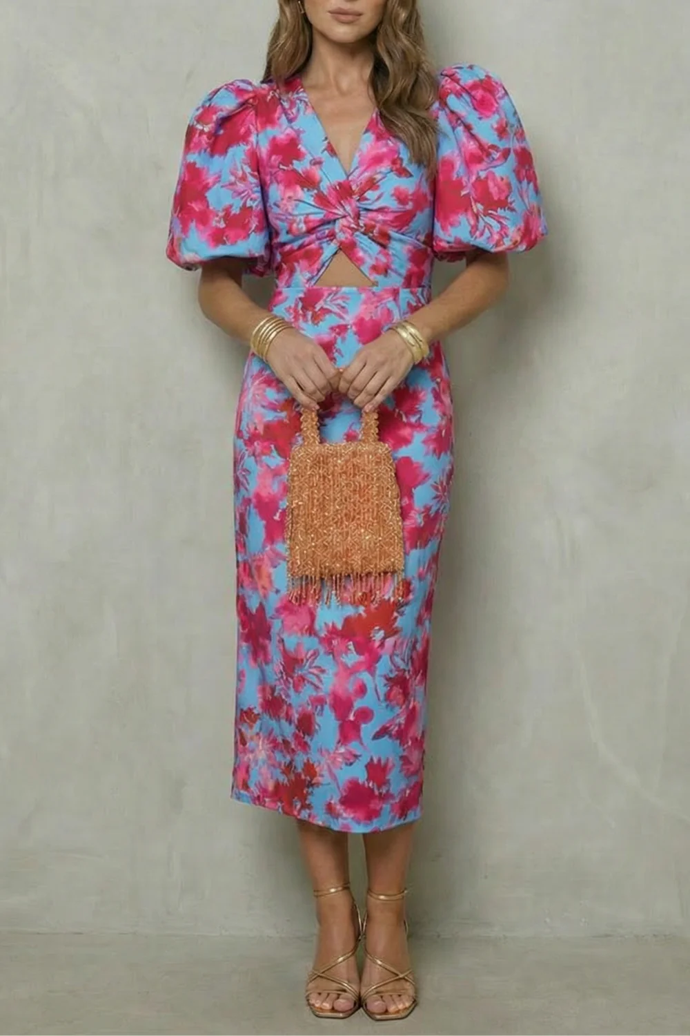 Valerissa – Bold abstract statement – Puff sleeve midi dress - Image 7