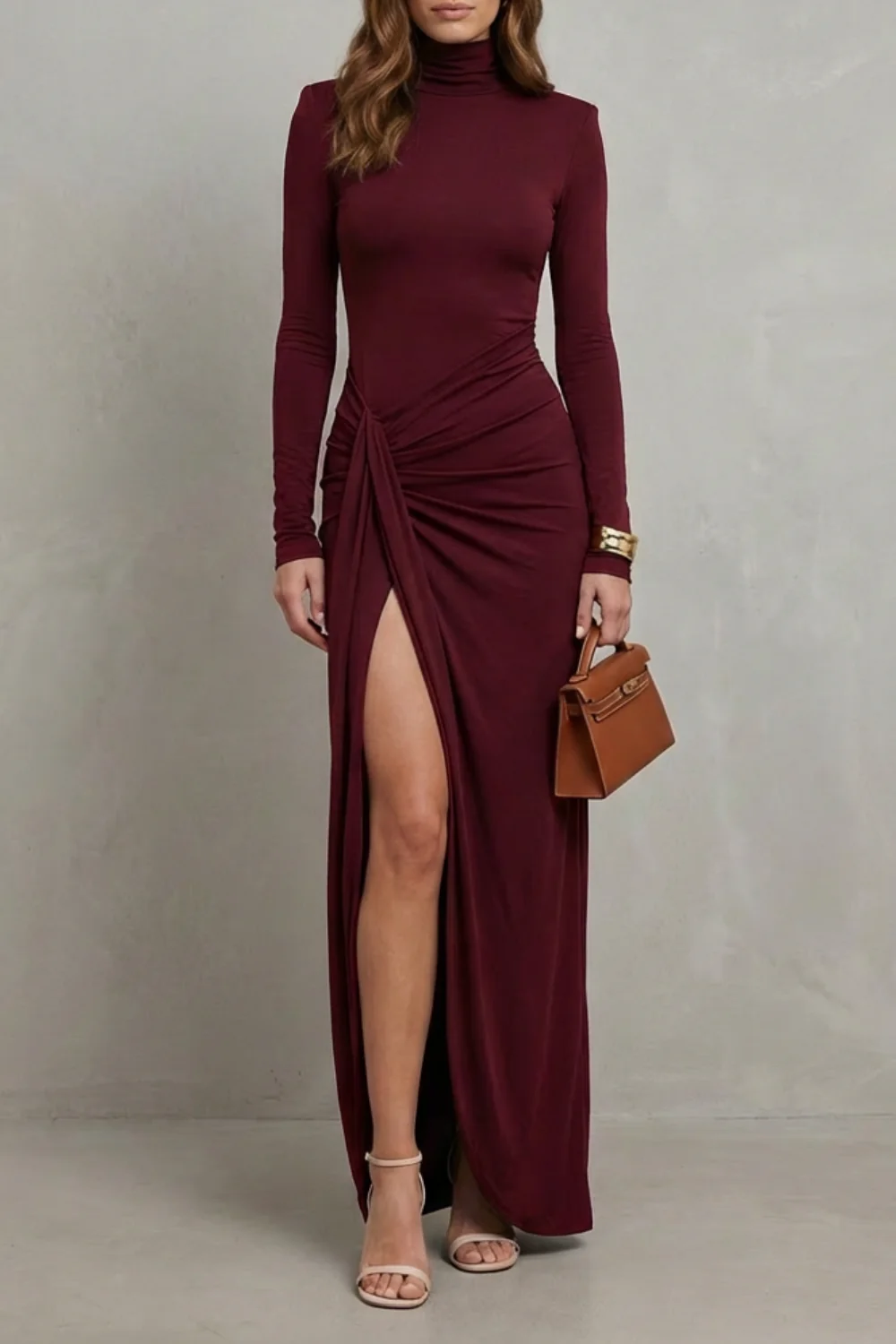 Vanessa – Draped Waist High-Slit Dress – Sophisticated Evening Glamour - Image 7