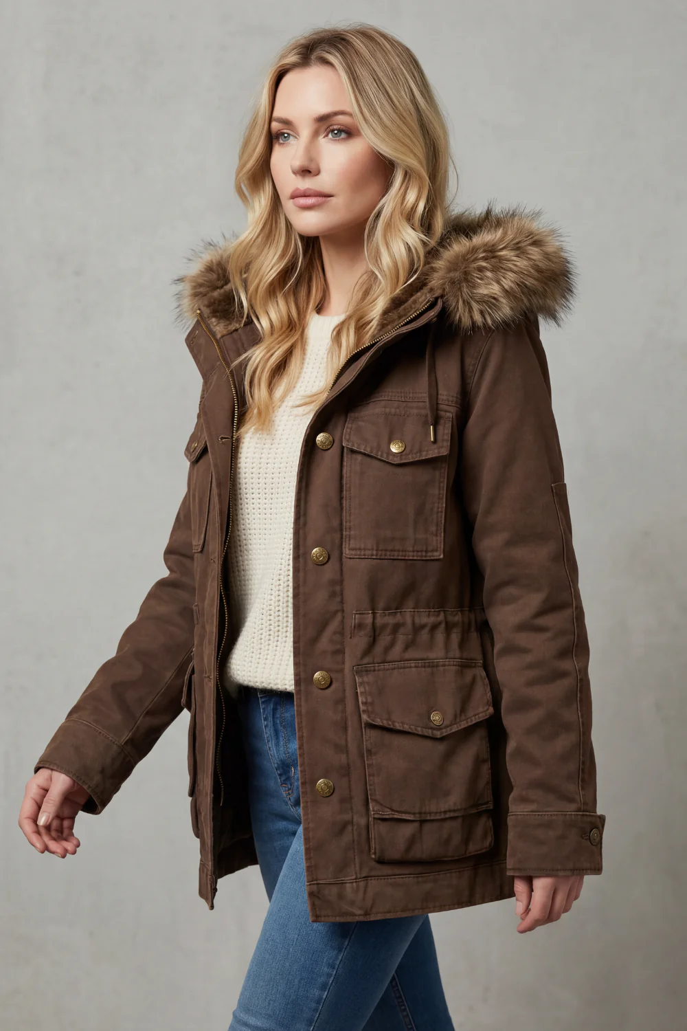 Vellière – Faux fur trim – Hooded parka coat - Image 3
