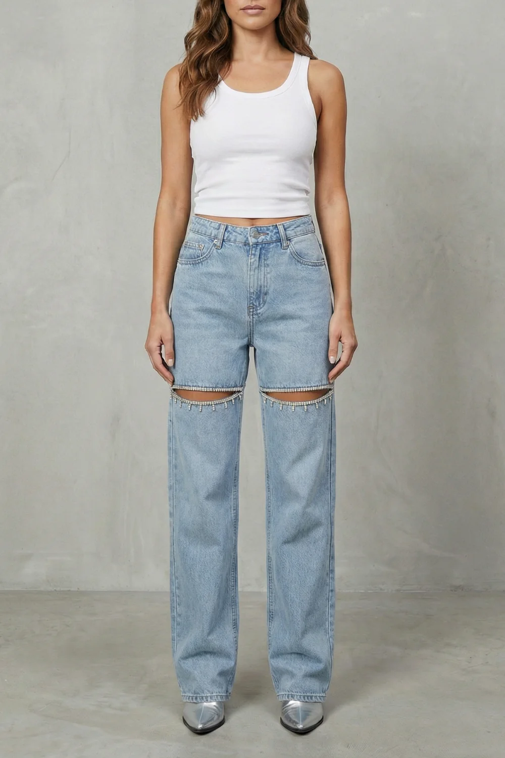 Velmoura – Crystal cut detail – Wide leg jeans - Image 5