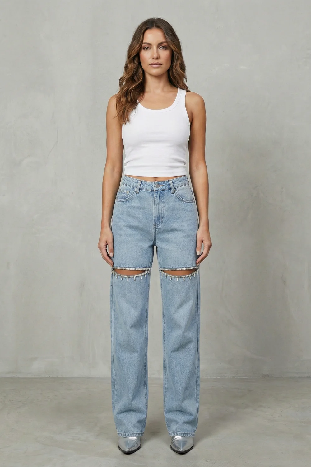 Velmoura – Crystal cut detail – Wide leg jeans - Image 6