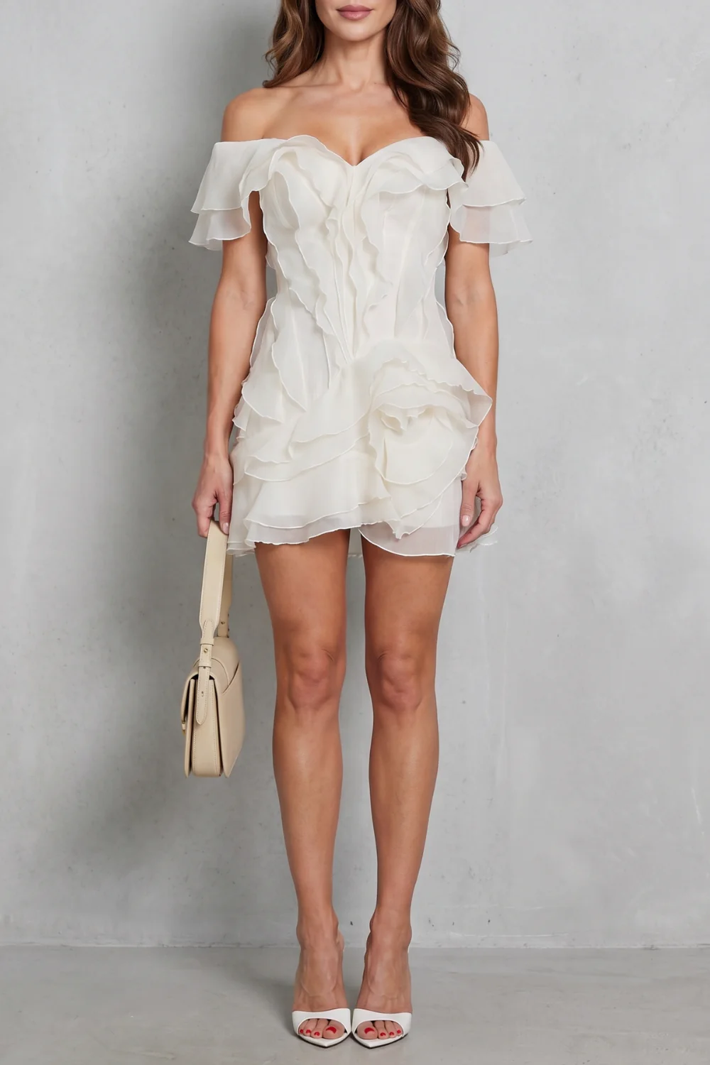 Veloura – Ruffled off-shoulder charm – Mini dress