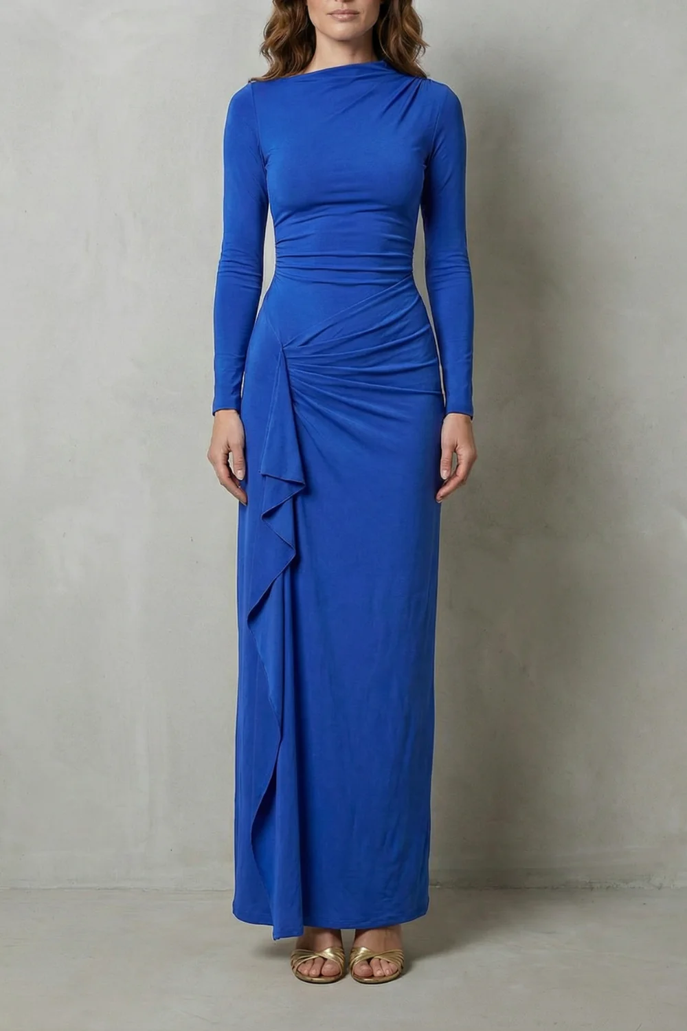 Veneta – Sculpted side drape – Long sleeve maxi gown - Image 11