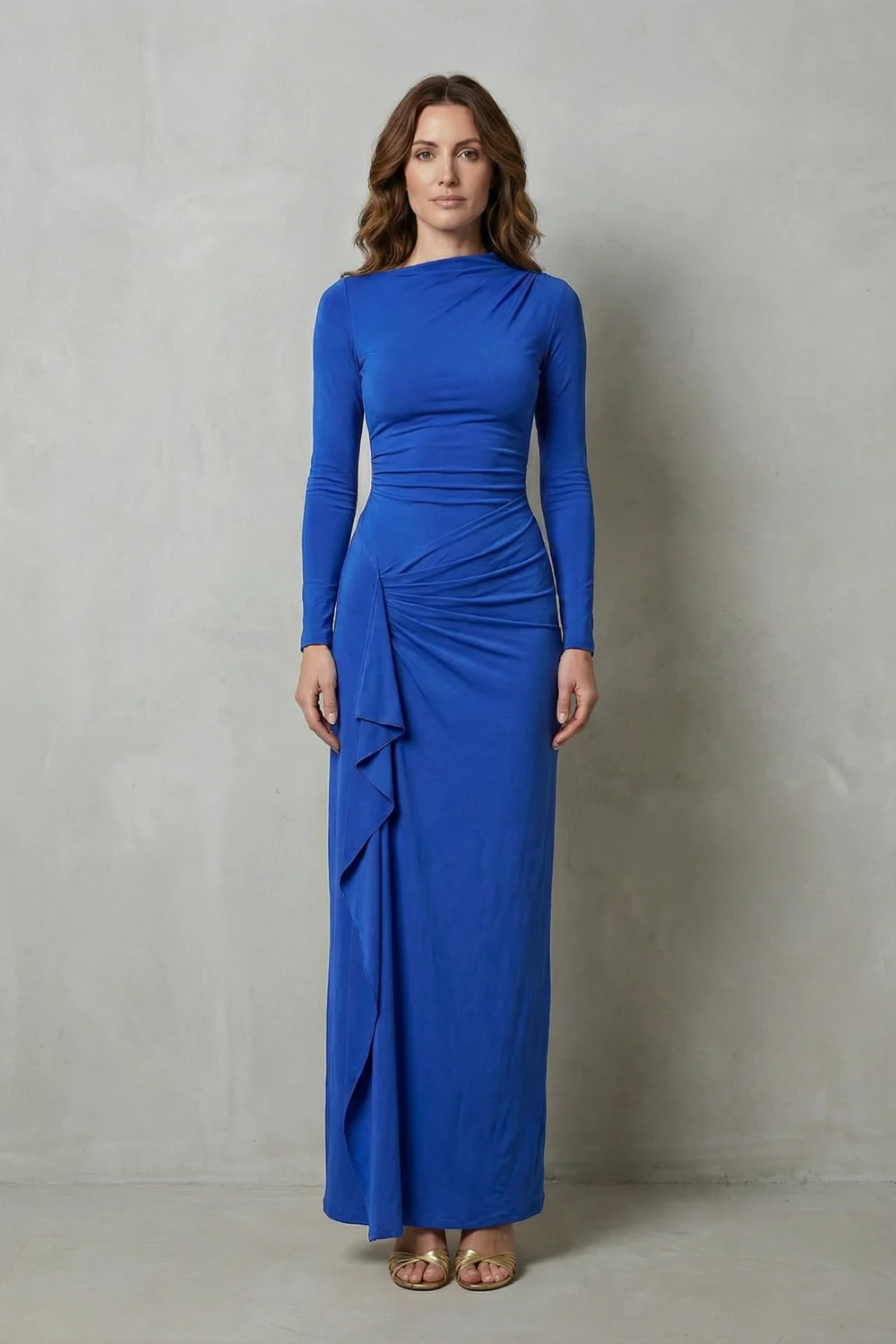 Veneta – Sculpted side drape – Long sleeve maxi gown - Image 12