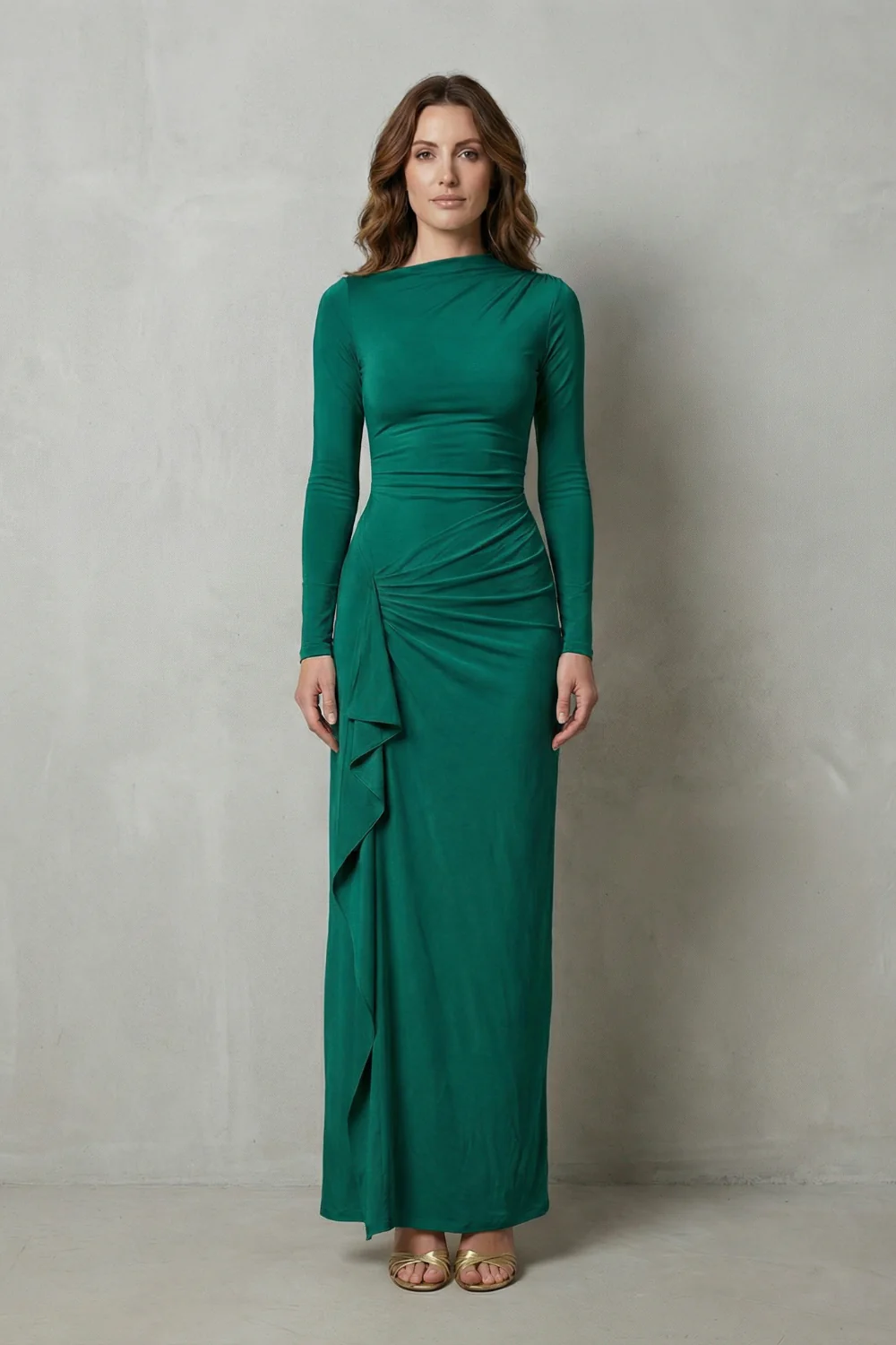 Veneta – Sculpted side drape – Long sleeve maxi gown - Image 14