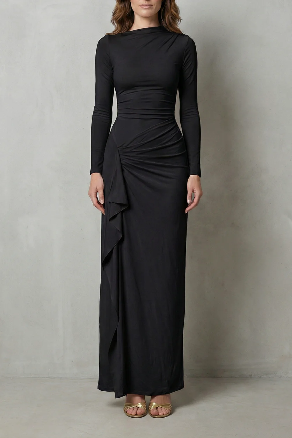 Veneta – Sculpted side drape – Long sleeve maxi gown - Image 5