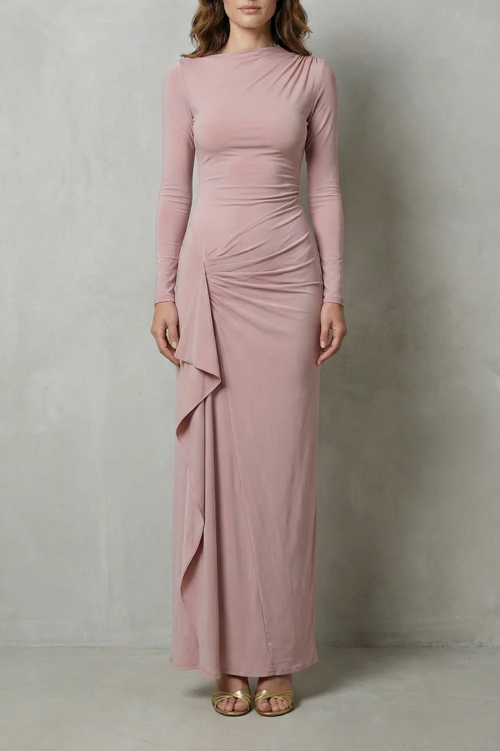 Veneta – Sculpted side drape – Long sleeve maxi gown - Image 7