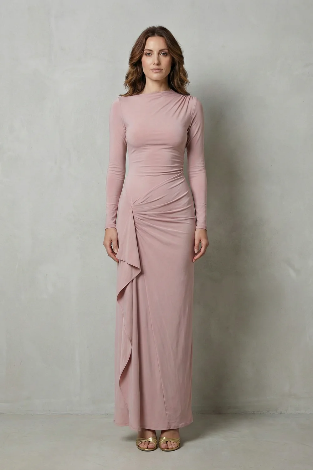 Veneta – Sculpted side drape – Long sleeve maxi gown - Image 8