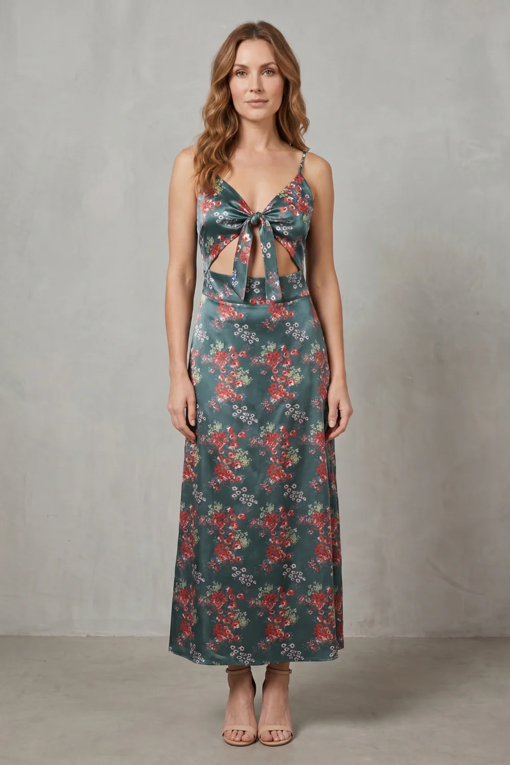 Verdelune – Satin floral allure – Midi dress - Image 2
