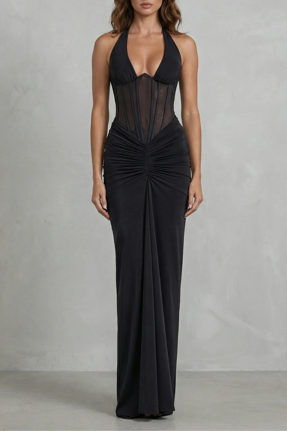 Verity – Sculpted allure – Women’s Halter Neck Corset Maxi Dress