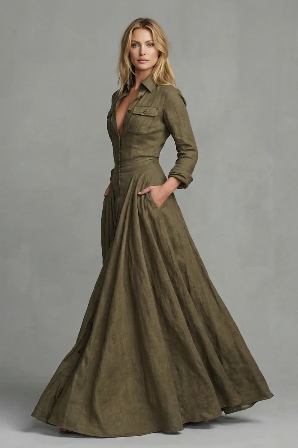 Verona – Long-Sleeved Collared Maxi Dress - Image 3