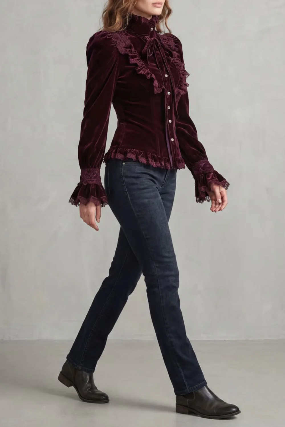 Vignoletta – Ruffled velvet lace – Victorian blouse - Image 4