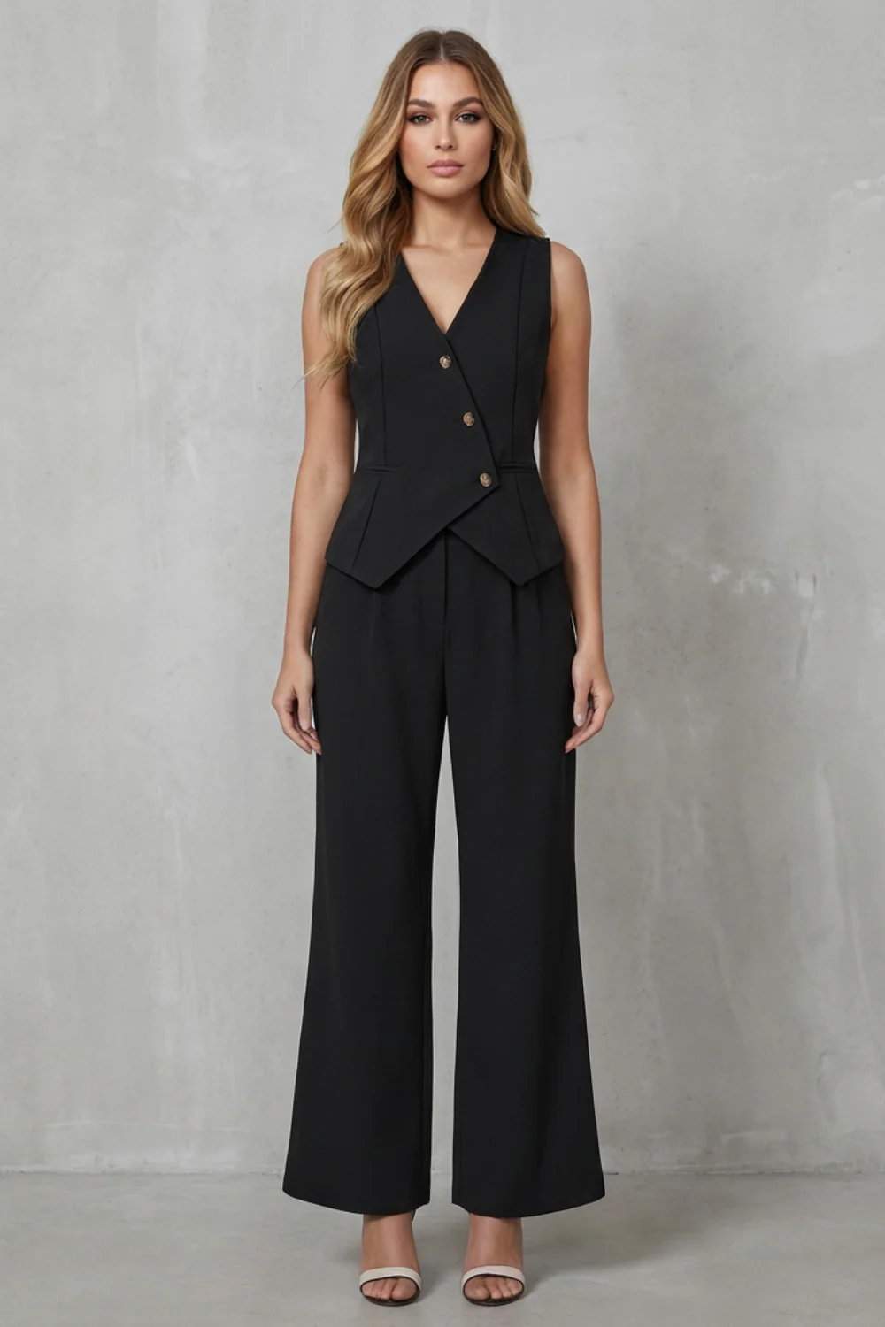 Vionna – Sleeveless Buttoned Suit Set – Chic Commuter Style - Image 2