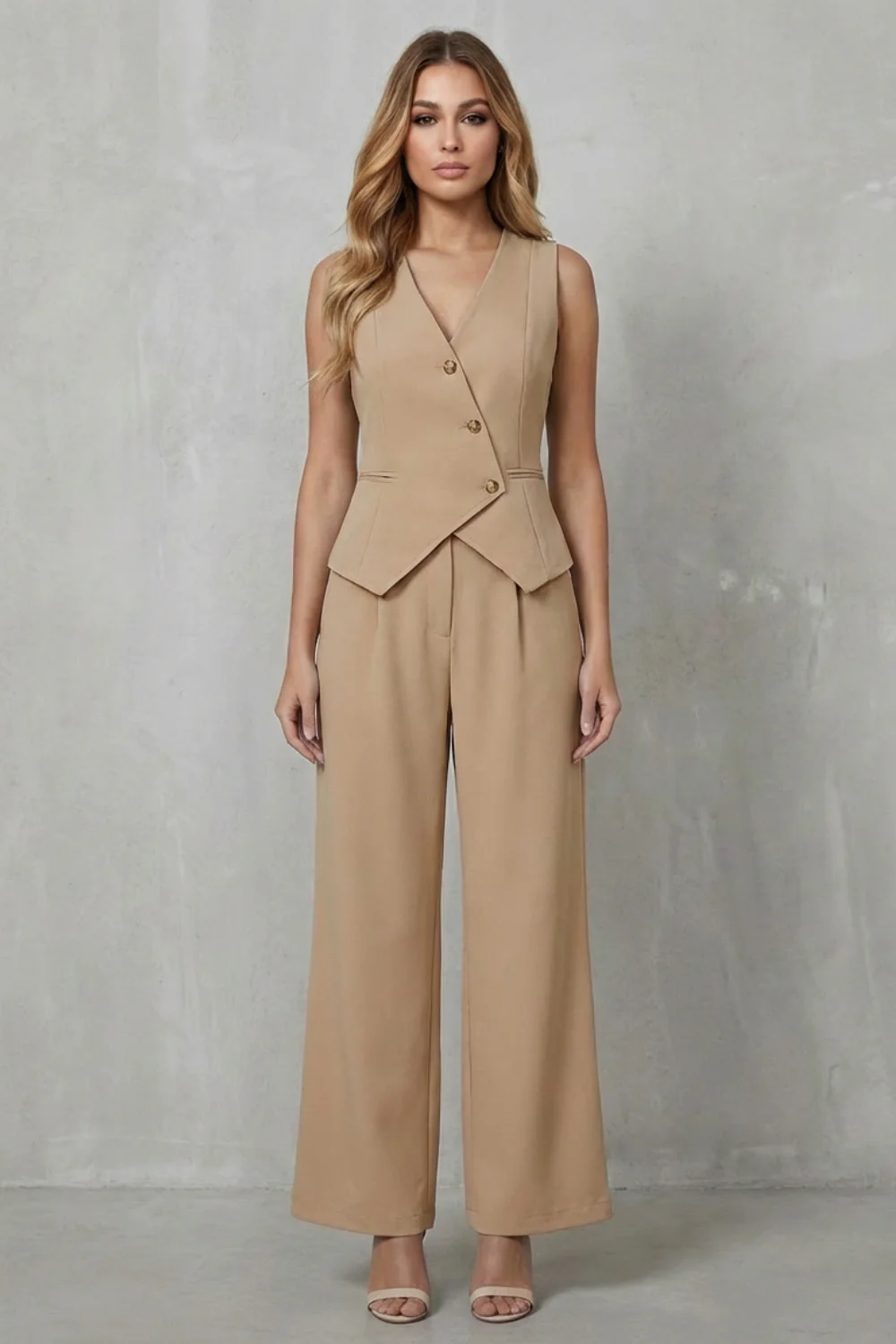 Vionna – Sleeveless Buttoned Suit Set – Chic Commuter Style - Image 6