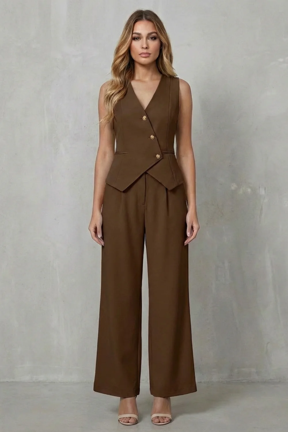 Vionna – Sleeveless Buttoned Suit Set – Chic Commuter Style - Image 8
