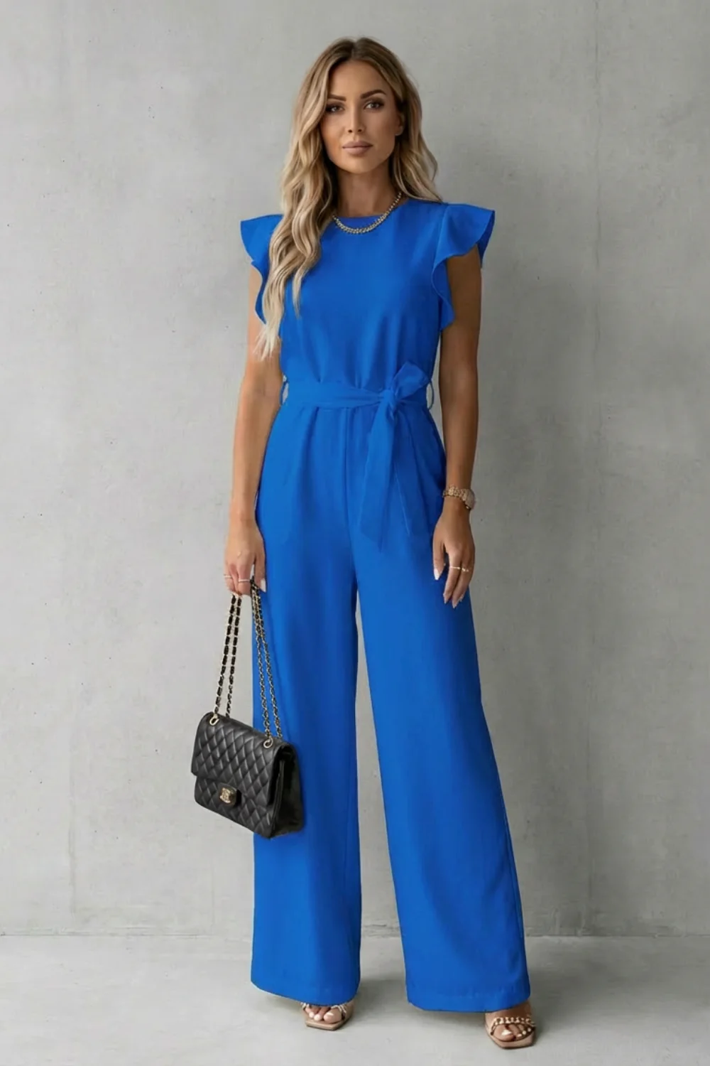 Virelle – Ruffle sleeve belted – Wide-leg jumpsuit - Image 10