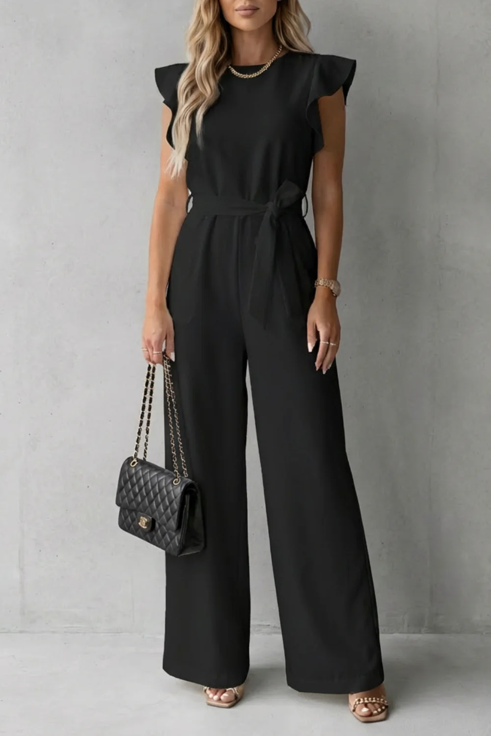 Virelle – Ruffle sleeve belted – Wide-leg jumpsuit - Image 11